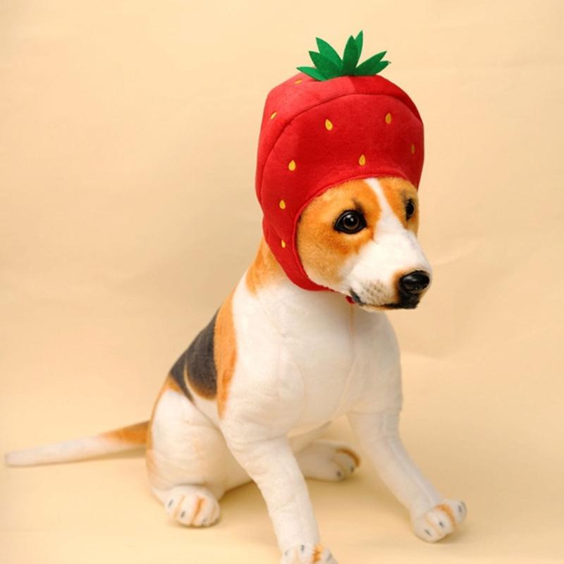 Dog Strawberry Costume Hood Hat, Soft Plush Pet Photo Hat for Halloweens Party Dressingup, Theme Event, and Quick Pullon Costume Styling