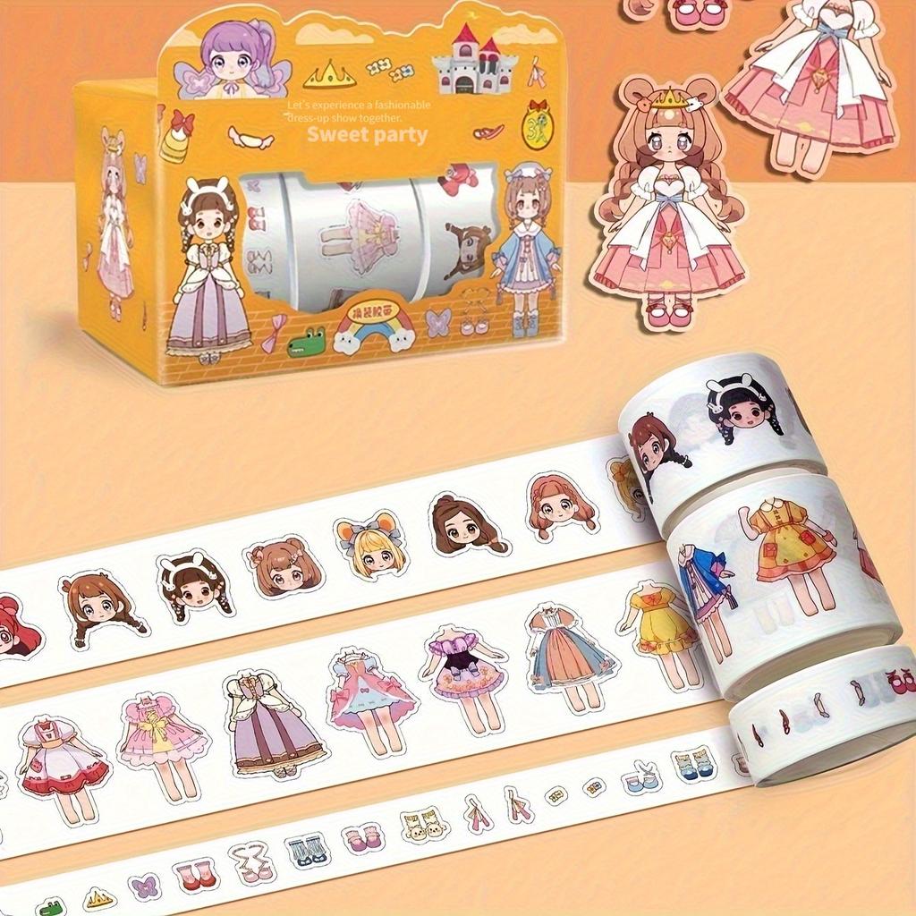 2packs,Cartoon Princess Dress-Up Sticker Rolls - DIY Decorative Tape, Suitable for Scrapbooks, Diaries and Crafts, Self-Adhesive