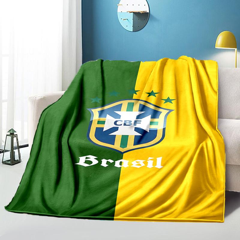 Brazilian Football Crest Printed Throws Blanket Soft Flannel Blankets for Couch Bed Gifts for Men Women Picnic blanket Christmas gifts
