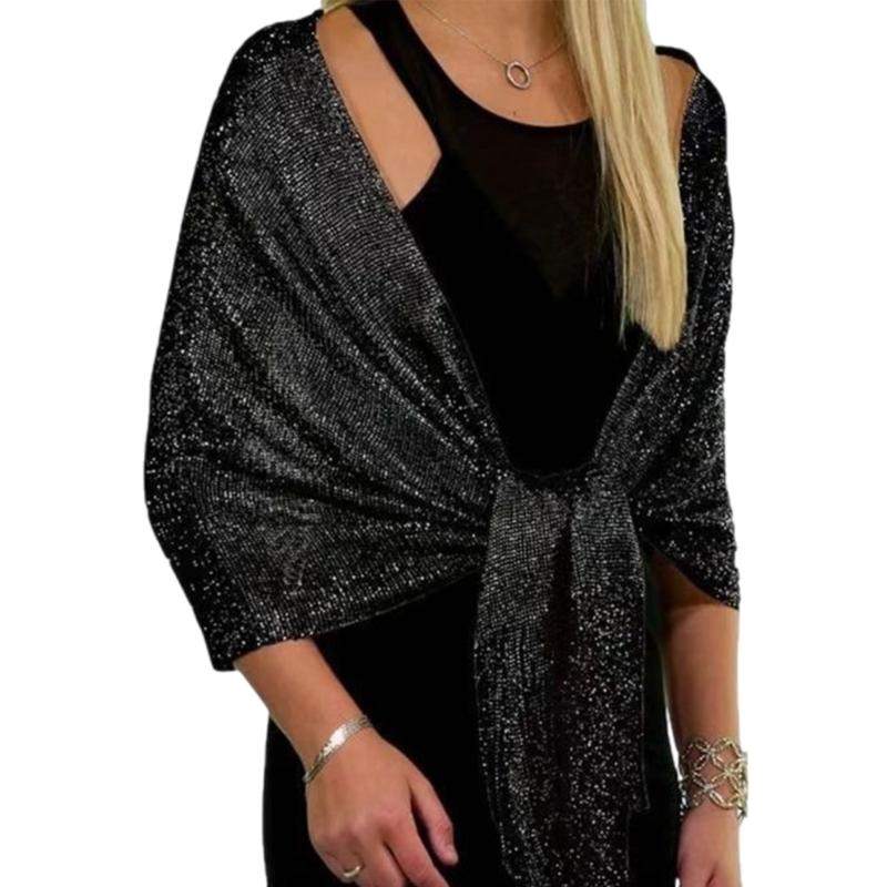 

Women Formal Evening Stole With Glittering Silver Design For Bridal Wedding And Evening Party Dresses Accessory чорний