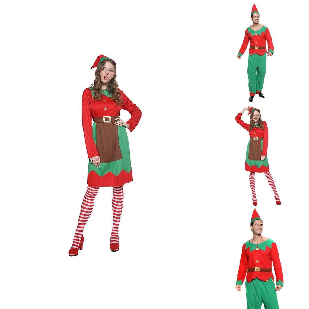 Christmas Elf Cosplay Costume Couple Outfits High Quality Polyester S/m/l
