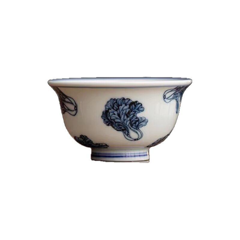 Hongyue Ceramics Chinese Blue And White Baicai Master Cup Kung Fu Tea Set Single Ceramic Tea Cup Tea Cup Gift Box
