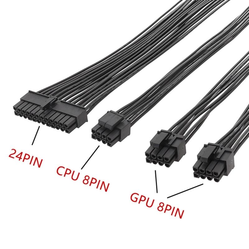 Mainboard Power Supply Extension Cable Kit 24Pin GPU 8Pin PCIE 6+2Pin CPU 8Pin 18AWG Power Cord Comb Holder