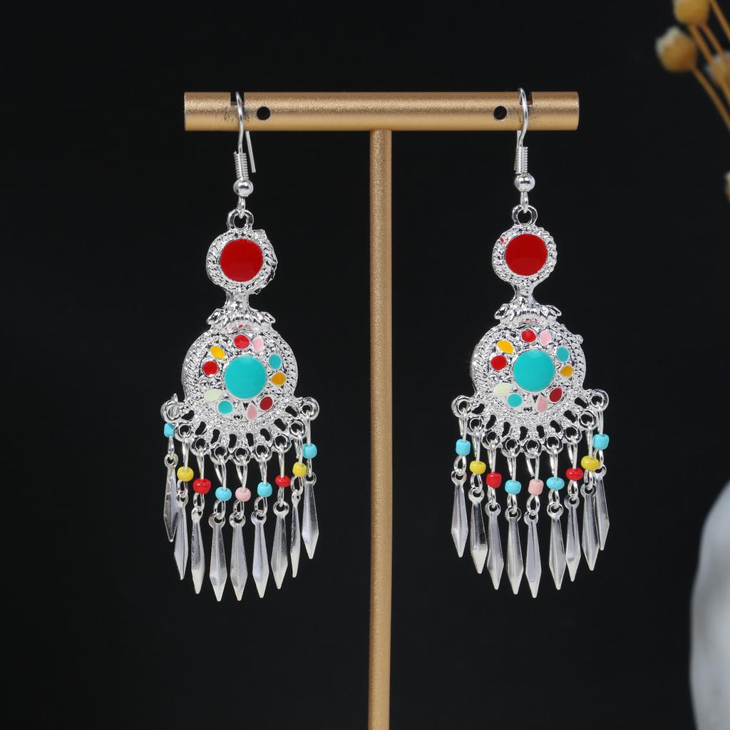 Geometric Round Ethnic Style Earrings, Long Fringed Earrings For Bohemian Retro Tourist Attractions