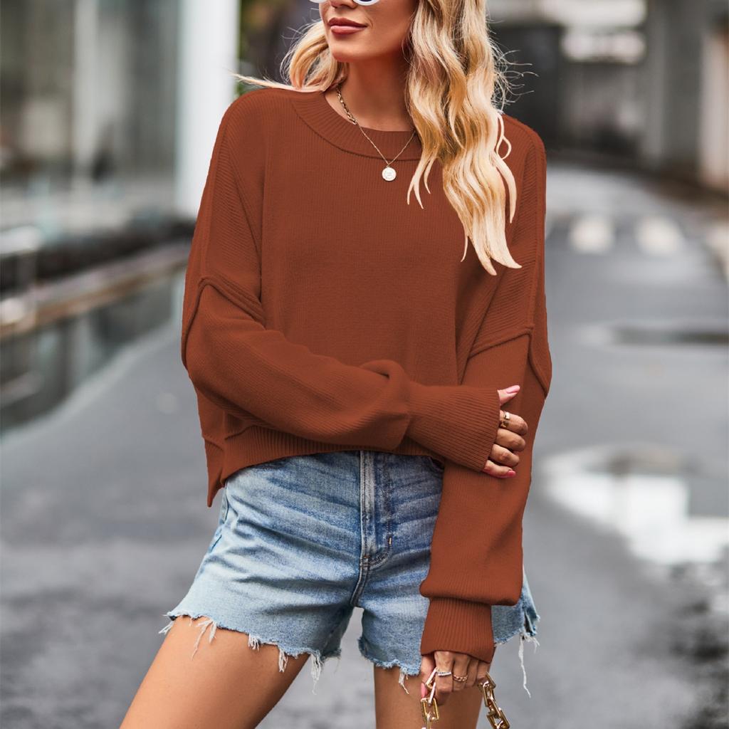 QICED Dammode Casual Enfärgat Tryck Höst Vinter Långärmad O-Hals Lös Tröja