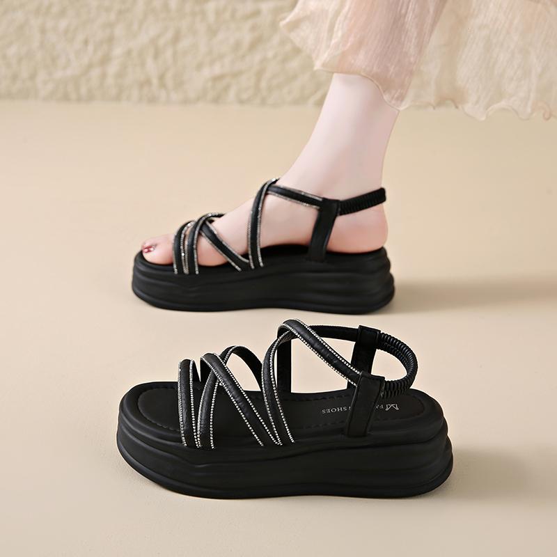 CRLAYDK Women's Sandals Cross Strap Elastic Band Slides for Summer Walking Ladies Open Toe Platform Beach Travel Slippers