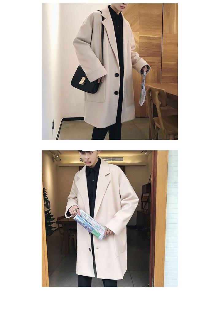 Herren Koreanischer Stil Dicke Woll-Trenchcoat - Trendy, Warm, Mittellang, Lockerer Schnitt