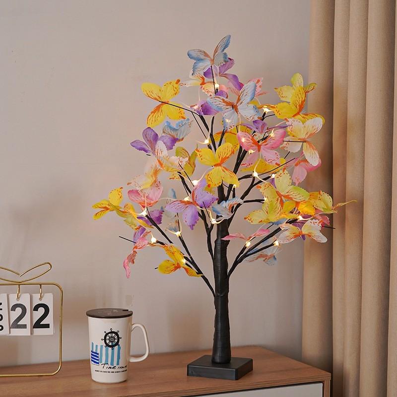 Birch Tree Silver Colorful Butterfly Tree Lights Christmas Decoration Supplies