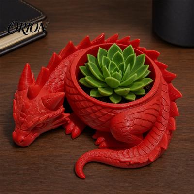 Vaso da Fiori Drago Fantasy Stampato 3D, Fioriera a Forma di Drago in Stile Fiabesco con Design Traspirante, Piccolo Contenitore per Arredamento Casa Rosso