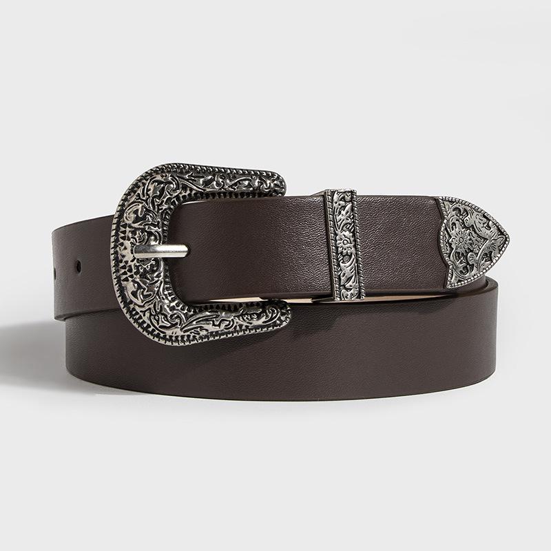 New Lady's Western Handsome Fashion Engraving Retro PU Belt Neutral Personality Trendy Women's Belt