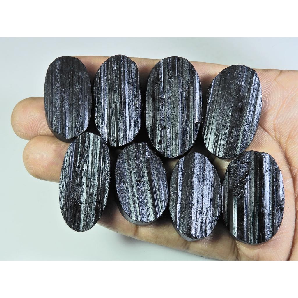 486Cts.Natural Black Tourmaline Oval Shape Cabochon Loose Gemstone 08Pcs Lot C-357