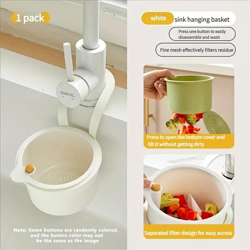 

One-Touch Open Hanging Kitchen Sink Drain Filter | Faucet-Mounted & Detachable | For Food Residue Filtration & Storage білий