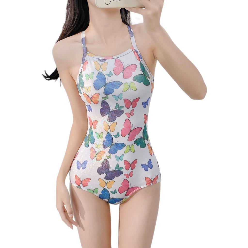 Years of Students Less Competitive Sports Style One-piece Swimsuit Sexy Back Covering Belly Skinny Sweet Print