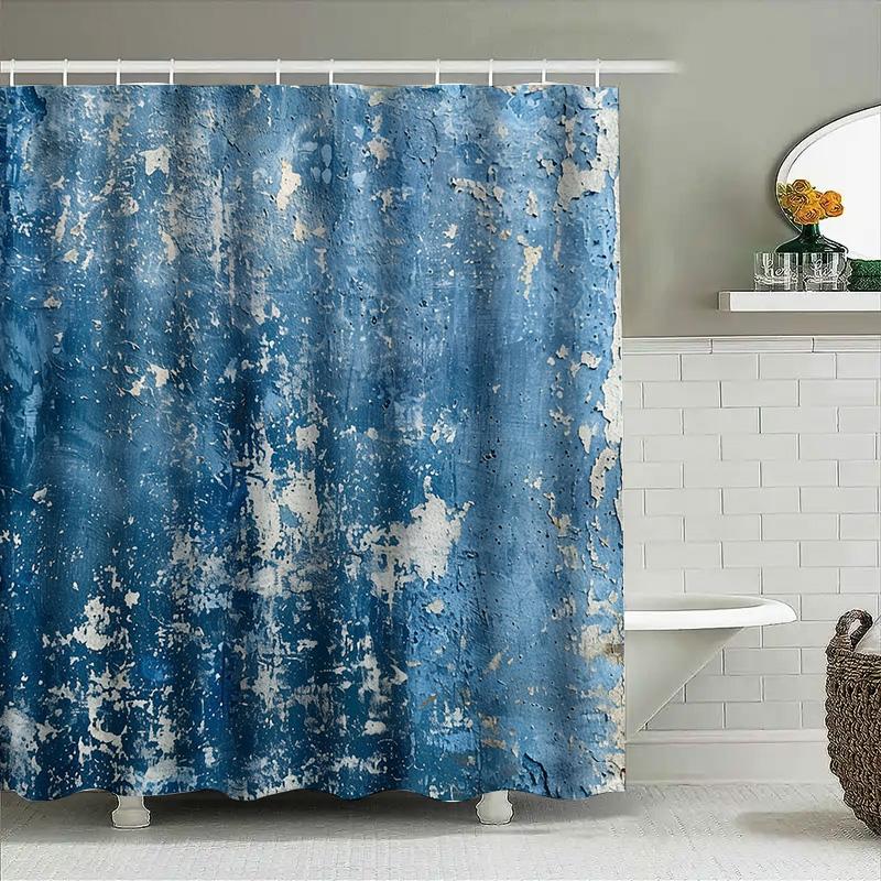 Blue White Splatter Shower Curtain For Home Decor Bathroom Accessories Modern Design Waterproof Fabric Hanging Ring Holder Set 7