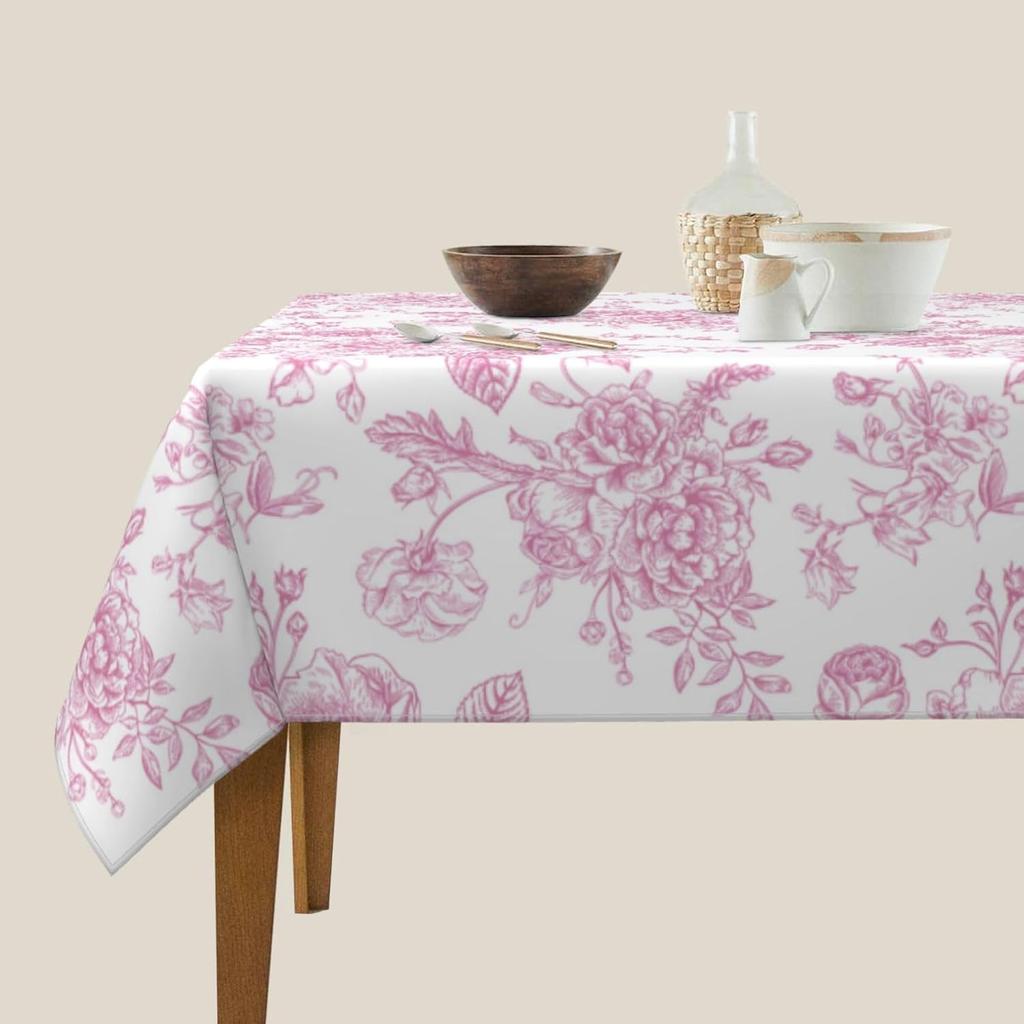 Pink Floral Square Tablecloth Vintage Chinoiserie Flower Decorative Stain Resistant Table Cover for Party Picnic Kitchen