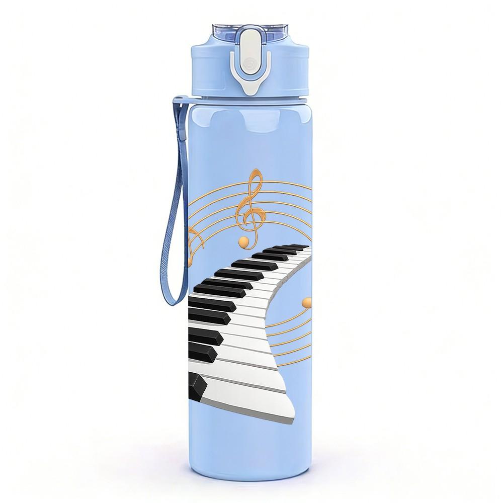 1PC Piano Keyboard Musical Note Art 750ml Color Plastic Sports Water Bottle Leakproof Flip Straw Lid Suitable for Sports Office Home Use