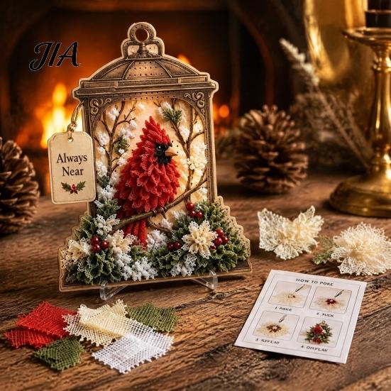 Handgemachtes Blume Vogel Handwerk 3D Stoff Stecherei Kunst-Kit, DIY Erinnerungs-Laterne Florales Einweihungsgeschenk für Naturliebhaber Und Muster, Punch Needle