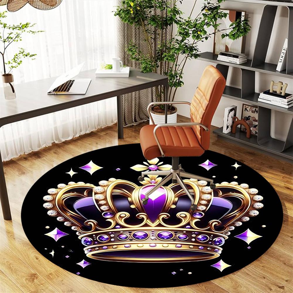 1pc Crown Jewels Round Chair mat Area Rug - Non-Slip, Floor Mat for Office, Bedroom, and Indoor Decor -1002213