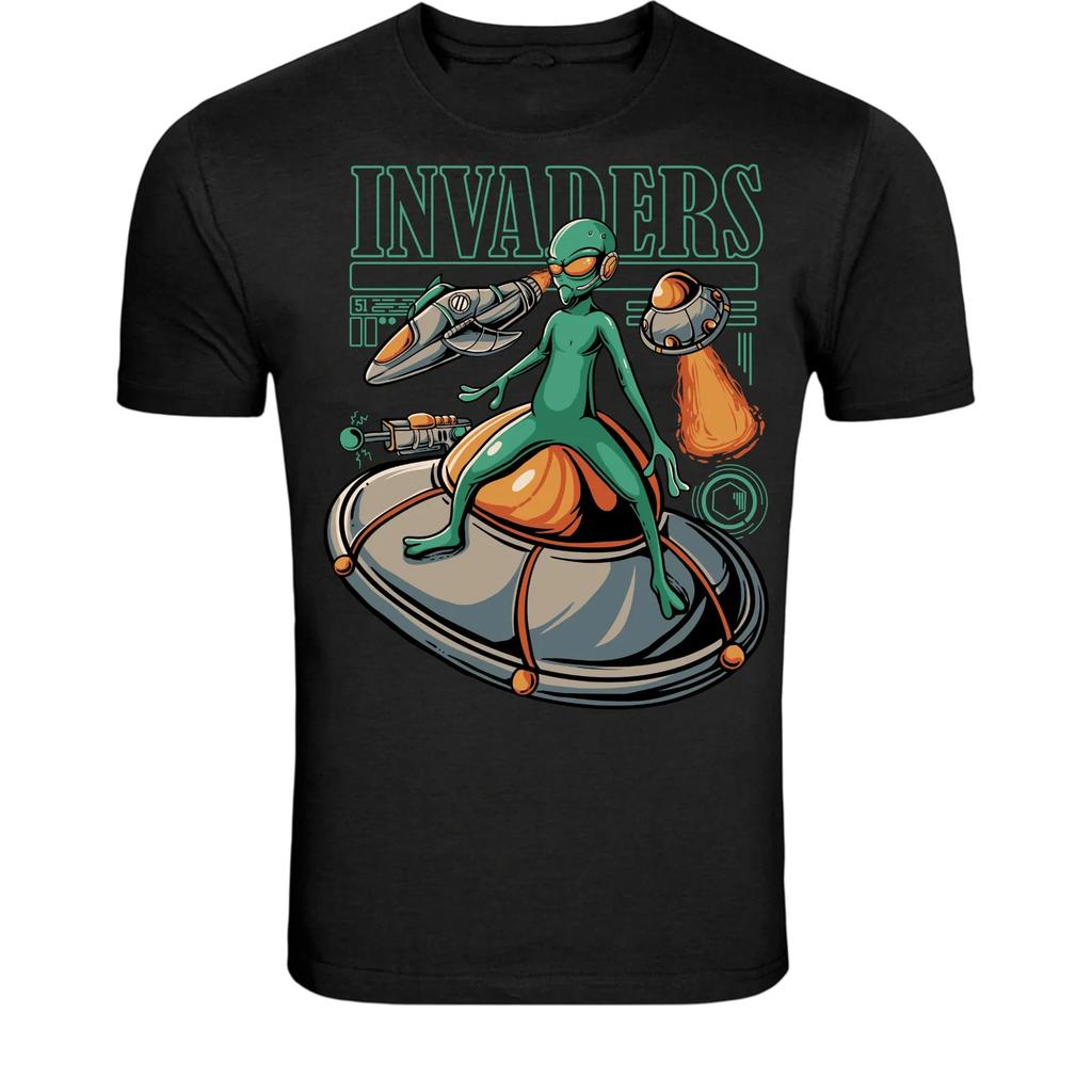 Retro Alien Invaders UFO T-Shirt - Funny Sci-Fi Extraterrestrial
