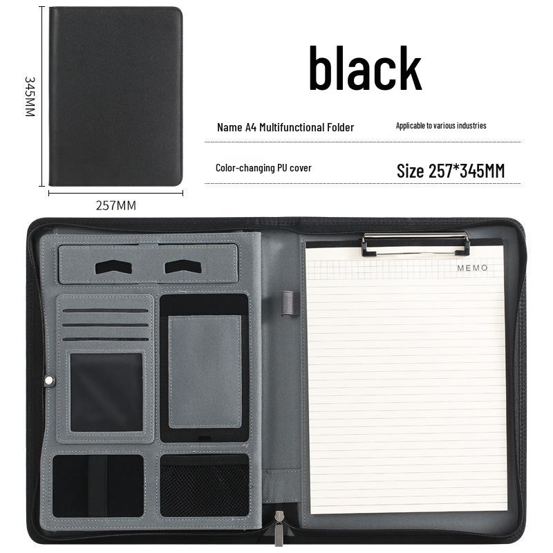 Multifunctional A4 Leather Zipper Manager Folder for Business Contracts and Office Materials
