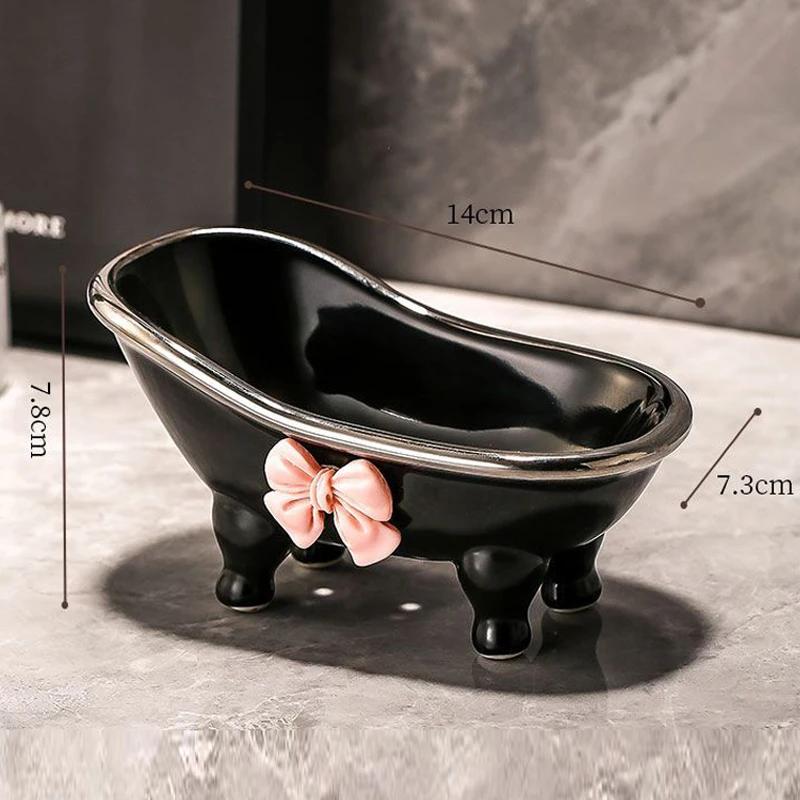 

Милая керамическая мыльница с бантом, креативная, в стиле легкой роскоши, высокая красота, домашний декор для ванной комнаты, утолщенная, водонепроницаемая, 1 шт. 14X7.8X7.3CM