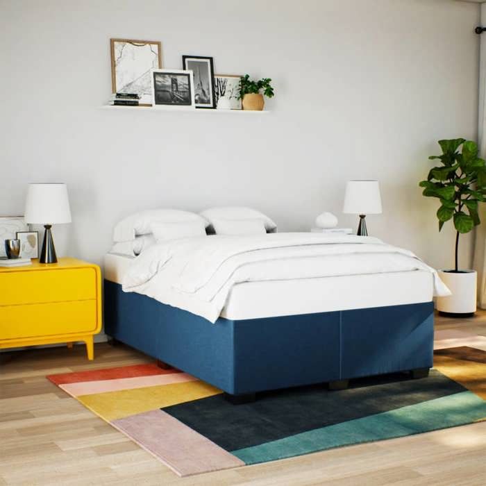 VidaXL Cadre de lit Bleu 140 x 200 cm Tissu, sommier, cadre de lit plateforme, cadre de lit rembourré, meuble de chambre à 3284484