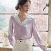 Simpeulleteulo Sr_Lace Lapel Long-Sleeve Blouse