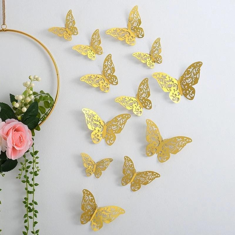 

12Pcs Artificial Rose Flower Head Artificial Flower No Stem Fake Silk Rose 3D Butterfly Wedding Party Baby Shower DIY Home Decor 12Pcs