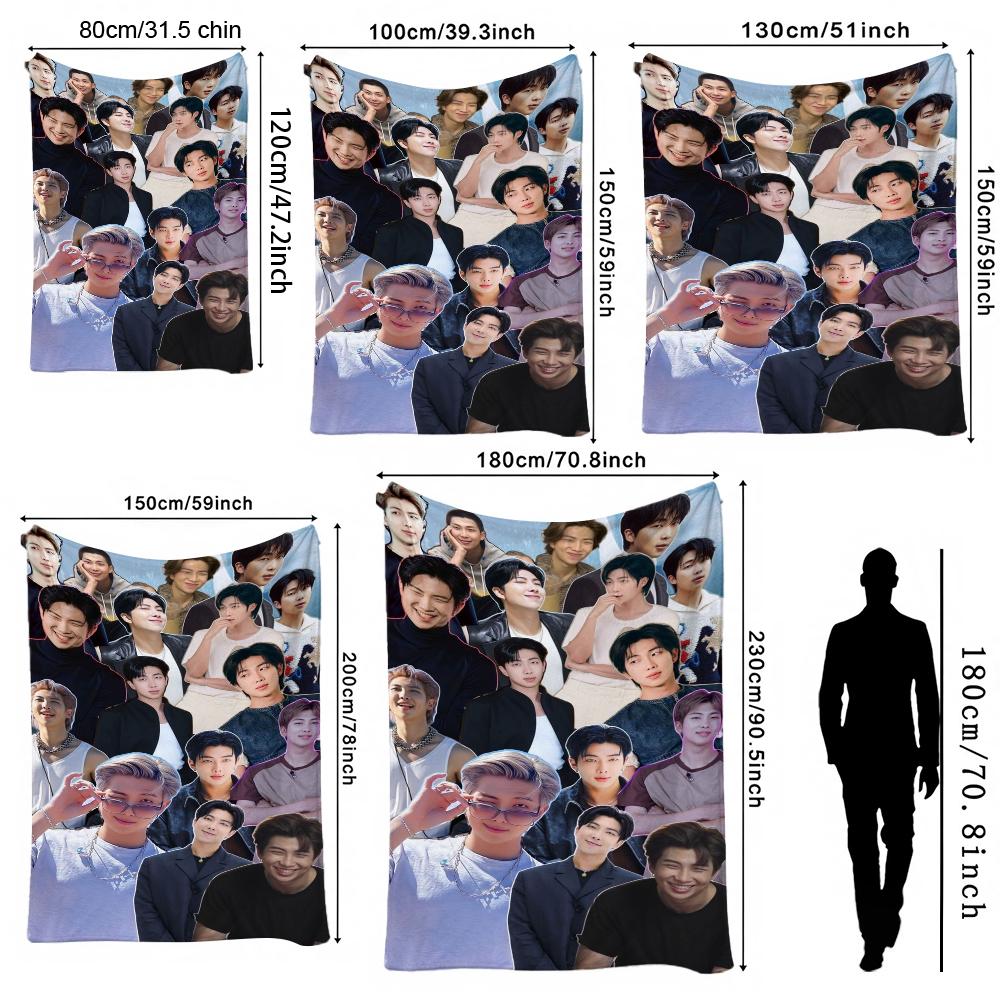 Rm Kim Namjoon Kpop Collage Print Flannel Blanket Soft Warm Throw Blanket For Living Room Bedroom Recliner Home Decor Holiday Gift