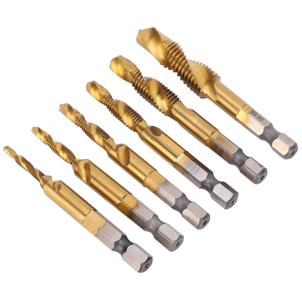 6Pcs HSS Tap Drill Bits Set High Speed Steel Titanium Coated Hex Shank Thread Hand Tool M3‑M10