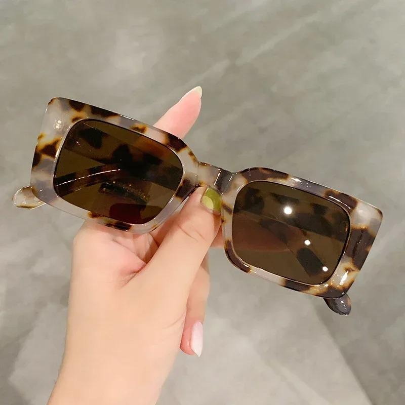 Vintage Gradient Leopard Print Women Men Square Sunglasses Luxury Designer Lenses for Beach Travel Fashion
