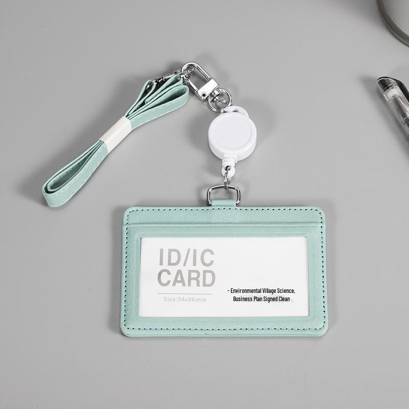 Retractable Leather ID Card Holder with Lanyard and Easy-Pull Buckle - Protective Cover for Work and Student Badges