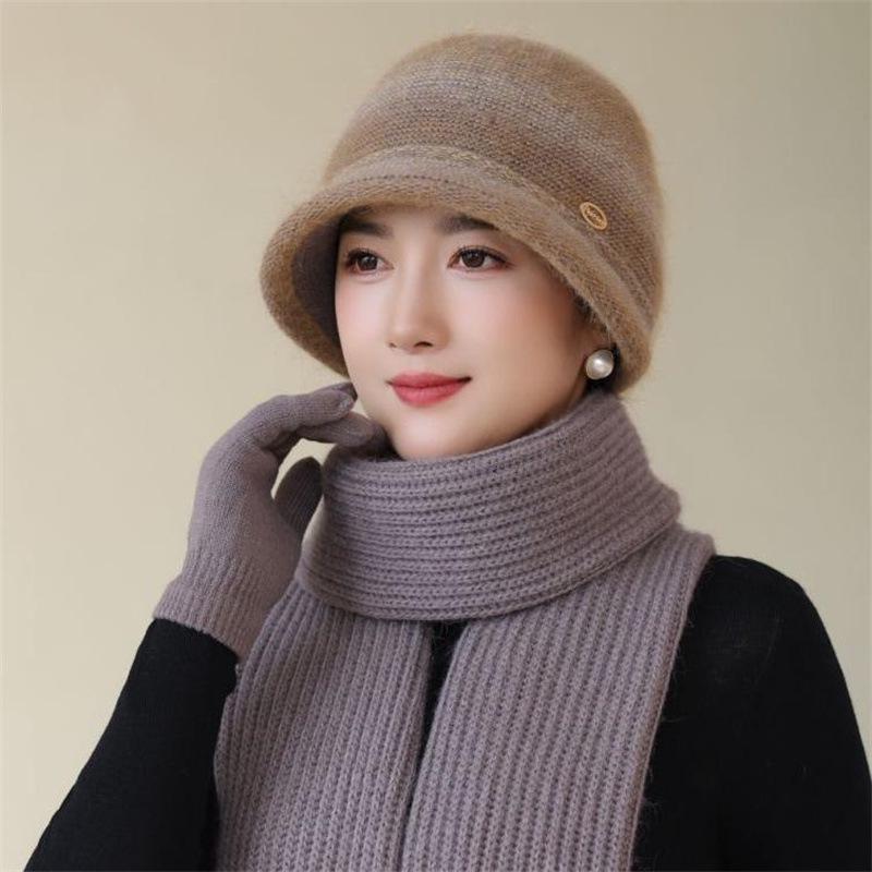 Stylish Velvet-Lined Elderly Bucket Hat for Winter Warmth