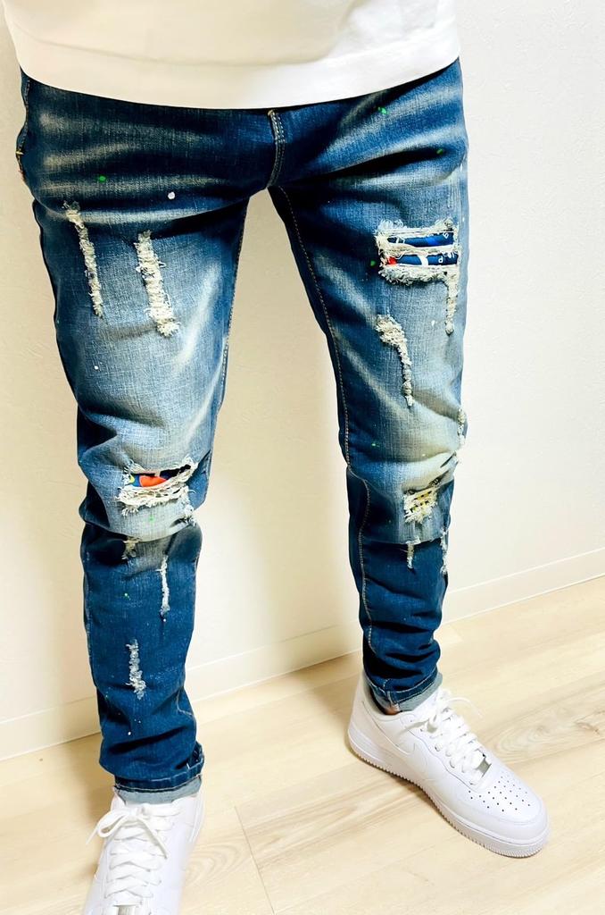JGG.Men Jeggings Skinny Pants Skinny Denim Distressed Denim Drill UK Drill Sweat Hip Hop Street Sweat Denim Jogger Denim Jogger Pants Jeggings Skinny