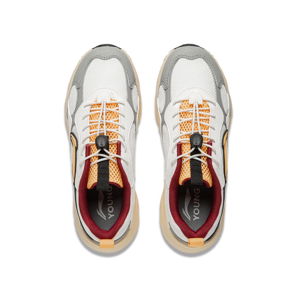 Li Ning Kids Comfortable Versatile Shock Absorbing Low Top Casual Shoes Kids Casual Shoes Off-White YKCU208-3