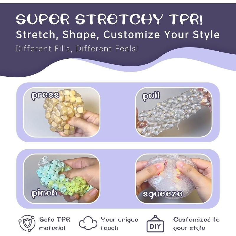 DIY Stress Ball Making Kit-Easy DIY- 15 TPR Skins, Total 14oz of Various fillers, Create ASMR Anxiety Relief Toys, Handmade Squishy Stress Balls