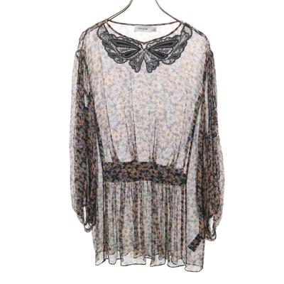 Silk Floral Long Sleeve Sheer One Piece 2 Navy 75690 Women Used