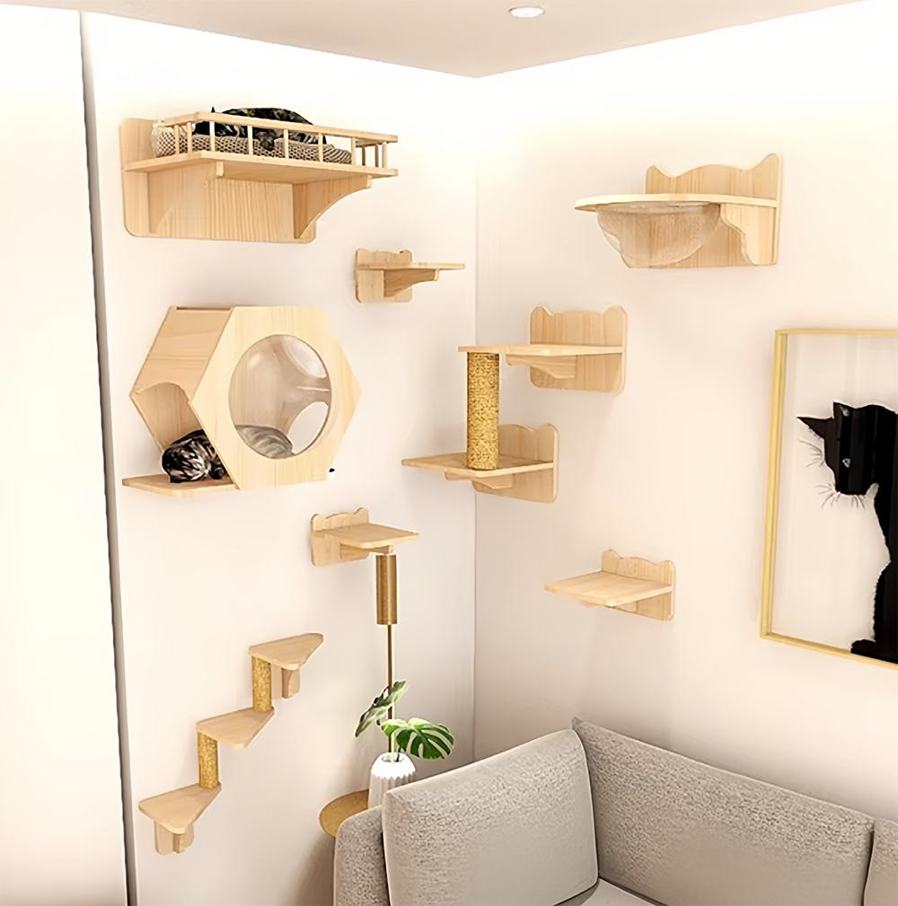 Wall Mounted Cat Climbing Shelf Four Step Cat Stairway for Climbing Sleeping Playing Lounging Perching Cat Furniture