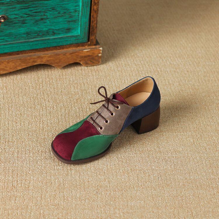 

2025 new shoes women s deep mouth single shoes medium heel thick heel round head color matching lace-up fashion cross strap women 42 бордовый