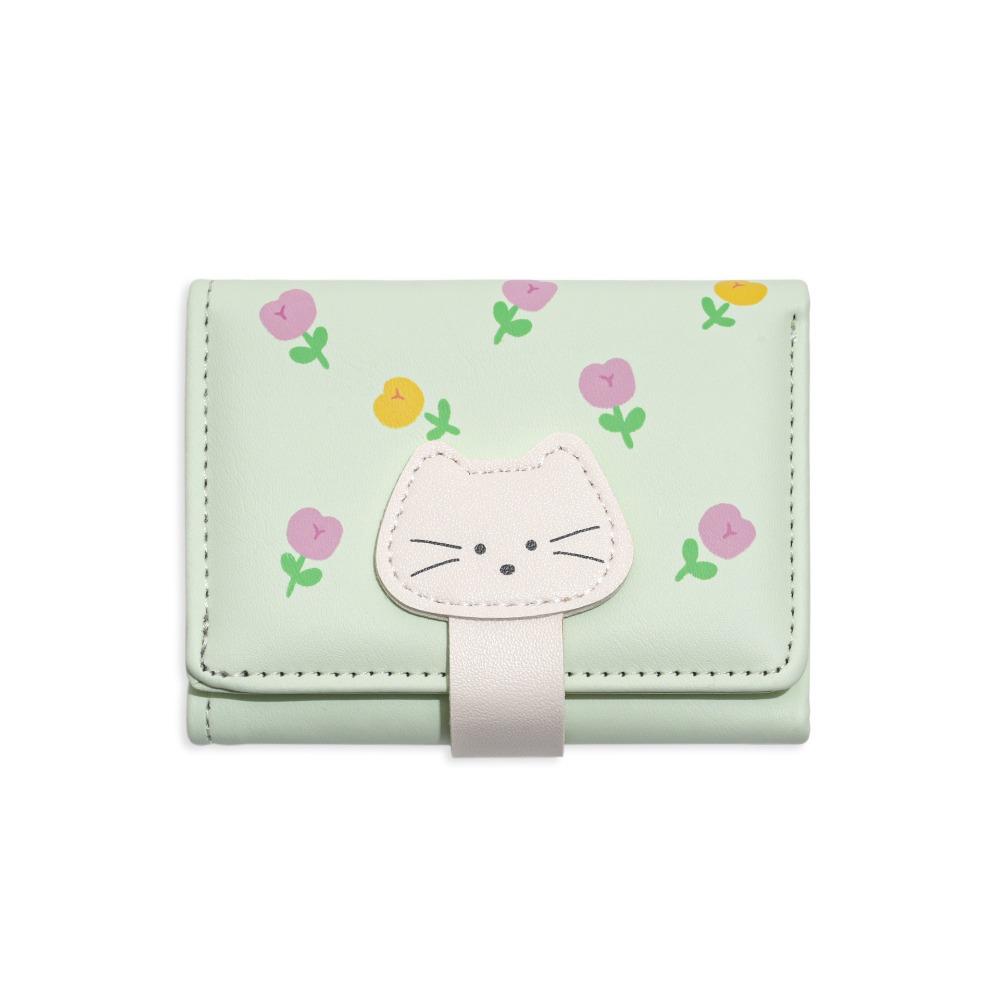 PU Leather Flower Printed Wallet Portable Three Fold Wallet Coin Purse Short Leather Purse  Travel