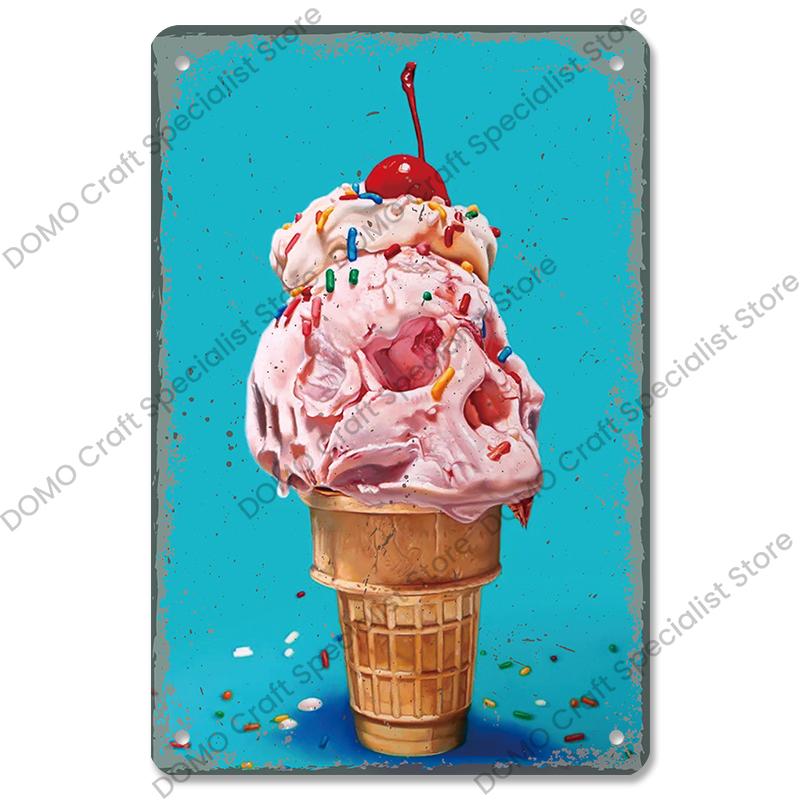 Summer Dessert Poster Vintage Metal Sign Ice Cream Cone Charlotte Metal Tin Plate Wall Decor for Cafe Shop Kitchen Living Room