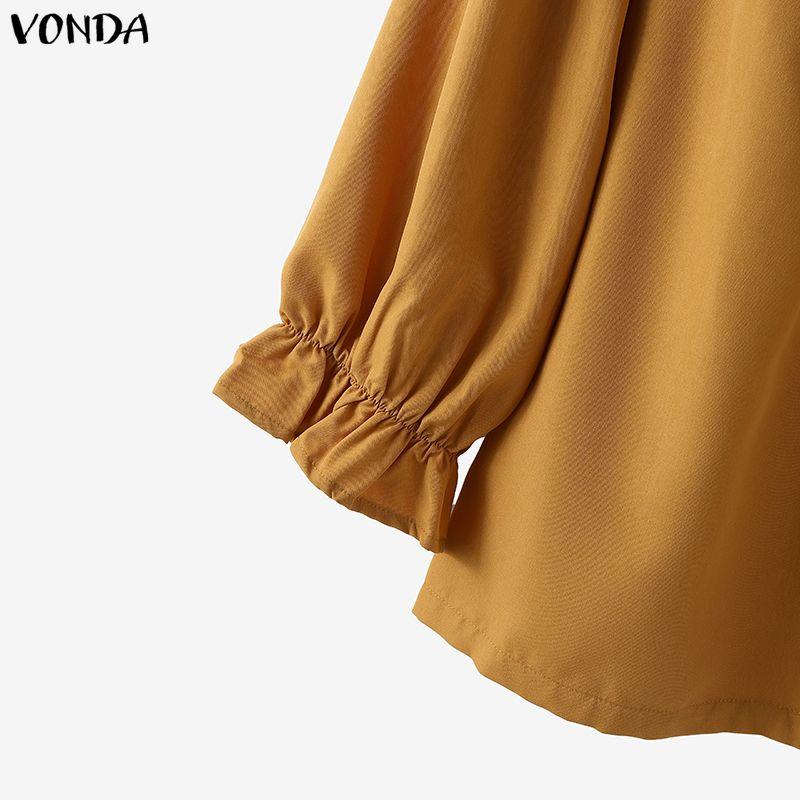 VONDA Damen Plissee V-Ausschnitt 3/4 Ärmel Einfarbig Lässige Bluse