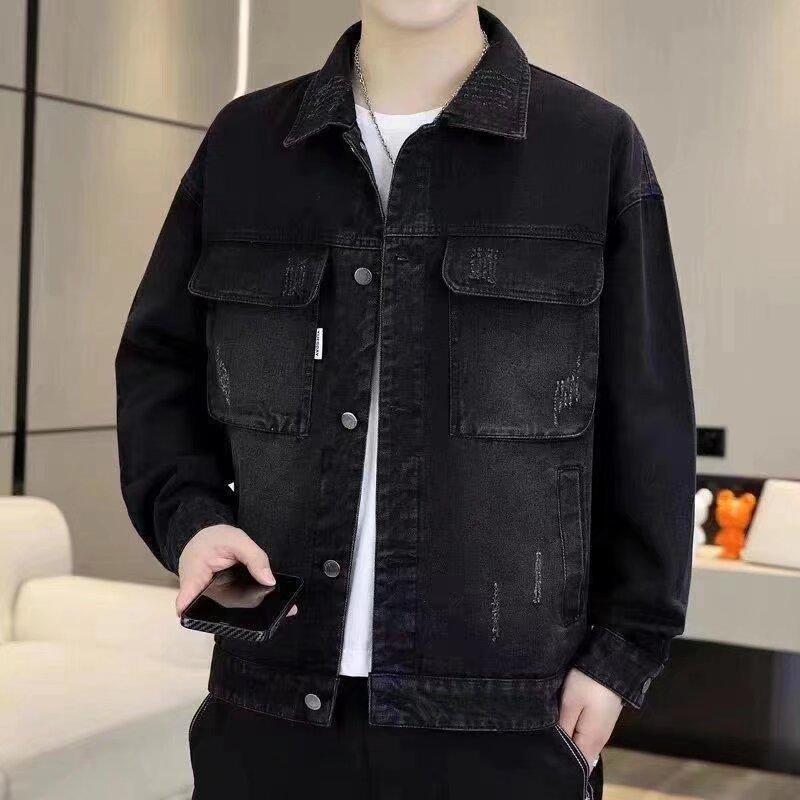 

Men s Solid Denim Jacket - Spring/Autumn 2024 Washed Streetwear Lapel Top M