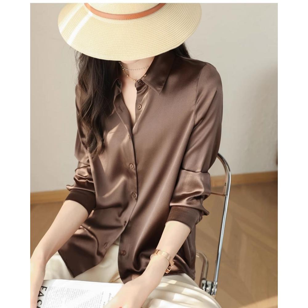 Japanese Satin Anti-wrinkle Droop Texture High-end Shirt for Women Long Sleeves Can Be Fashionable and Professional