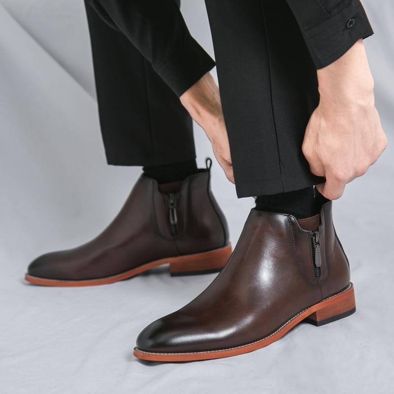 Fashion Fashion Zipper Mens Ankle Boots Casual Slip On Male Walking Booties 2025 New Leather Chelsea Boots Men High Top Shoes Botas
