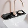 Kitchen Sink Faucet Mat Foldable Silicone Sink Splash Guard 6 Degrees Slope Bathroom Kitchen Countertop Water Draining Mat with Button