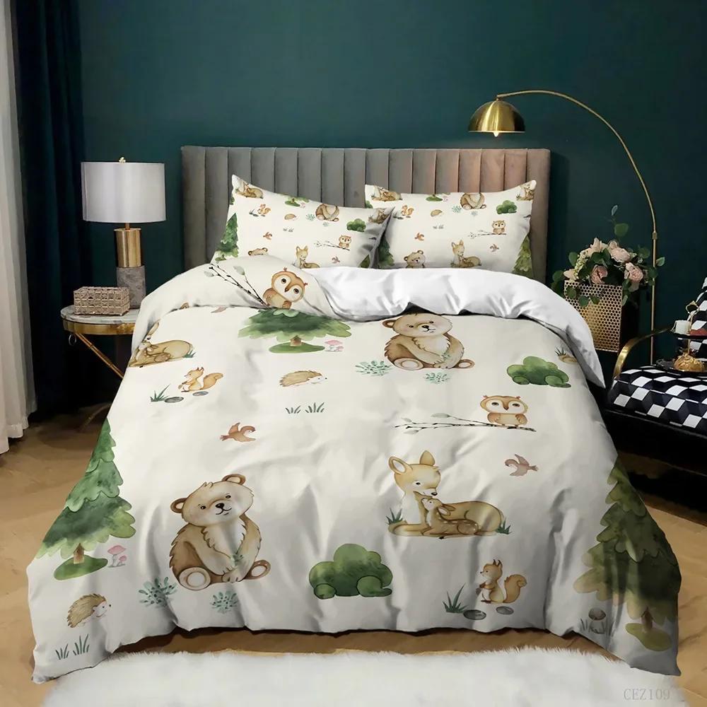Animal Duvet Cover Set Queen Cute African Animal Print Twin Bedding Set Microfiber Colorful Jungle Animals Zoo Party Quilt Cover