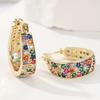 Elegant Gold Color Ring Earrings with Multi Colored Synthetic Zirconia - Bohemian Style, Perfect for Women Christmas Gifts