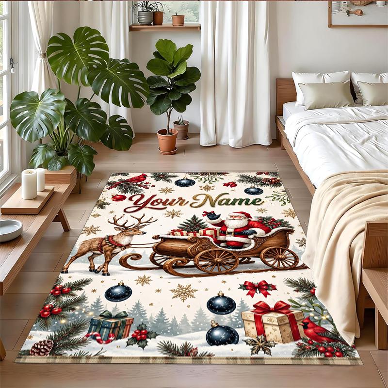 Tapis Carré Personnalisé avec Nom Imprimé de Noël Tapis de Sol Doux Antidérapant Pour Chambre à Coucher Cadeau de Fête
