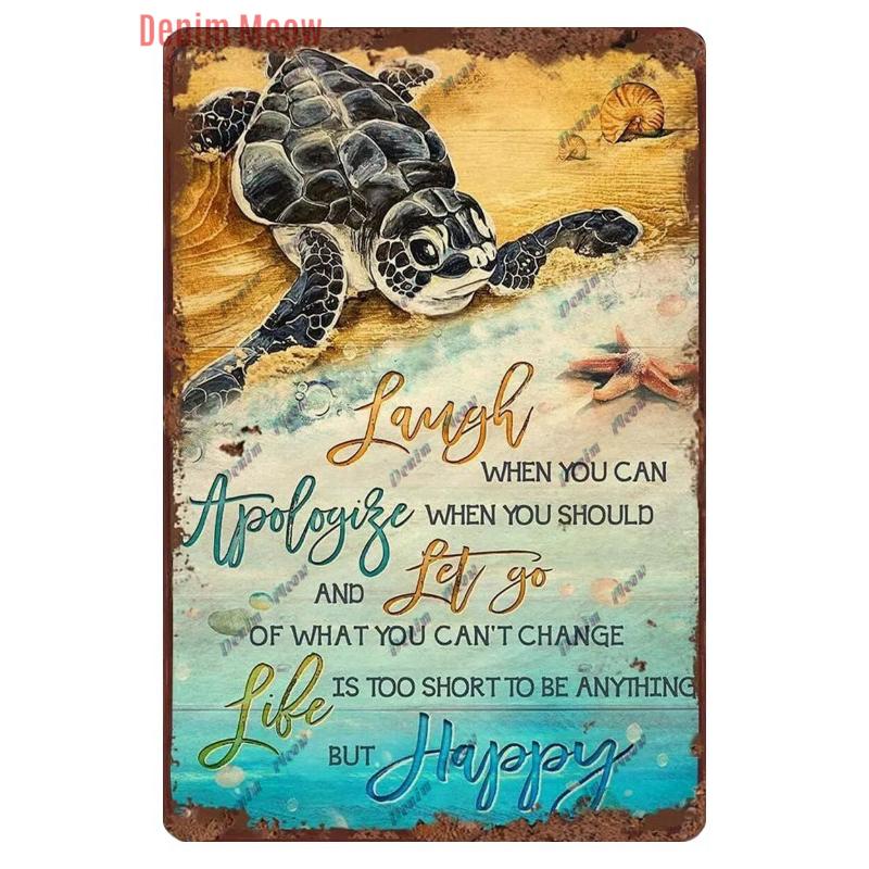 Vintage Sea Turtle Decor, Sea Snail, Metal Tin Sign, Nautical Beach Ocean Theme, Retro Seaside Underwater Summer Plates, WY283